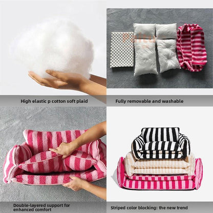 Creative Striped Lamb Wool Plush Winter Warm Cat Bed Pet Sofa Bed Dog Bed Dog House Pet Nest Fully Removable and Washable