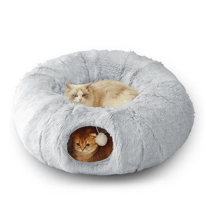 Winter Warm Pet Bed, Summer Cat Tunnel Bed with Middle Mat, Large Playground Toys, Soft Material Plush Pet Toy, Full Moon Shaped Warm Dog Kennel, Pet Resting Mat, Pet Products, Birthday Gift Idea for Kitten, Kitten Bedding, Fluffy Cloud Bed