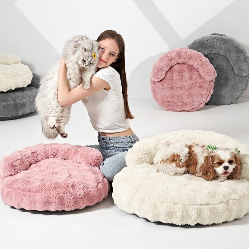 EHEYCIGA Dog Bed and Cat Couch – Fluffy Faux Rabbit Fur Pet Sofa for Dogs and Cats, Washable Removable Cover, Waterproof and Non-Slip,