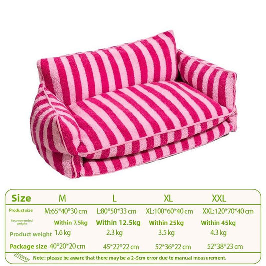 Creative Striped Lamb Wool Plush Winter Warm Cat Bed Pet Sofa Bed Dog Bed Dog House Pet Nest Fully Removable and Washable