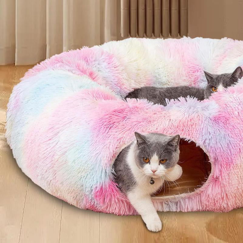 Winter Warm Pet Bed, Summer Cat Tunnel Bed with Middle Mat, Large Playground Toys, Soft Material Plush Pet Toy, Full Moon Shaped Warm Dog Kennel, Pet Resting Mat, Pet Products, Birthday Gift Idea for Kitten, Kitten Bedding, Fluffy Cloud Bed