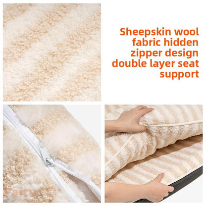 Creative Striped Lamb Wool Plush Winter Warm Cat Bed Pet Sofa Bed Dog Bed Dog House Pet Nest Fully Removable and Washable