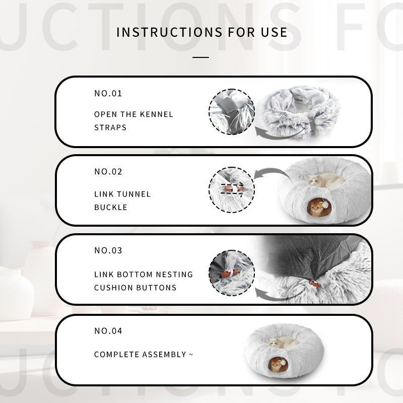 Winter Warm Pet Bed, Summer Cat Tunnel Bed with Middle Mat, Large Playground Toys, Soft Material Plush Pet Toy, Full Moon Shaped Warm Dog Kennel, Pet Resting Mat, Pet Products, Birthday Gift Idea for Kitten, Kitten Bedding, Fluffy Cloud Bed