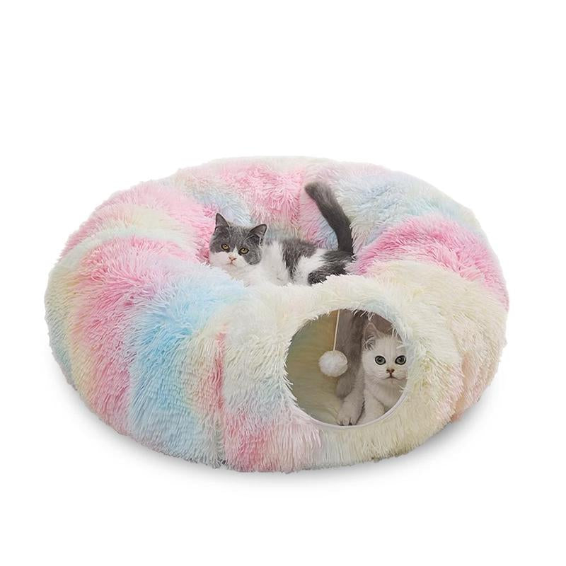 Winter Warm Pet Bed, Summer Cat Tunnel Bed with Middle Mat, Large Playground Toys, Soft Material Plush Pet Toy, Full Moon Shaped Warm Dog Kennel, Pet Resting Mat, Pet Products, Birthday Gift Idea for Kitten, Kitten Bedding, Fluffy Cloud Bed