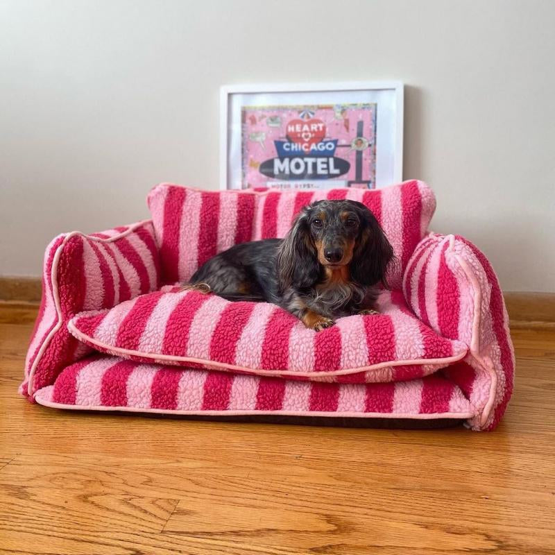 Creative Striped Lamb Wool Plush Winter Warm Cat Bed Pet Sofa Bed Dog Bed Dog House Pet Nest Fully Removable and Washable