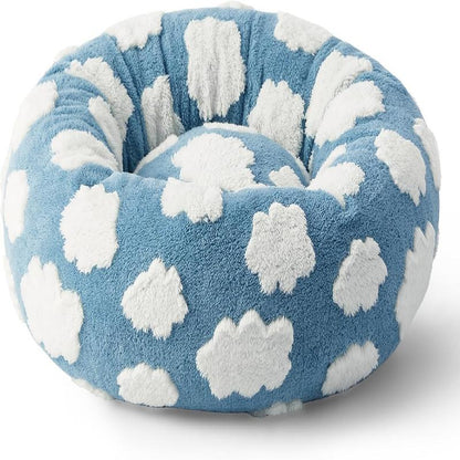 Donut Calming Pet Beds, Cute Modern Beds with Jacquard Shaggy Plush & anti Slip Bottom, 30 Inch, Blue